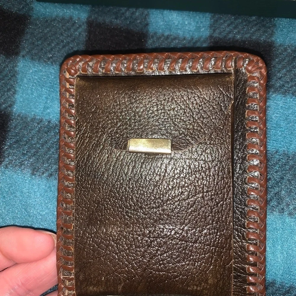 Hand Tooled leather braided Native American wallet with box